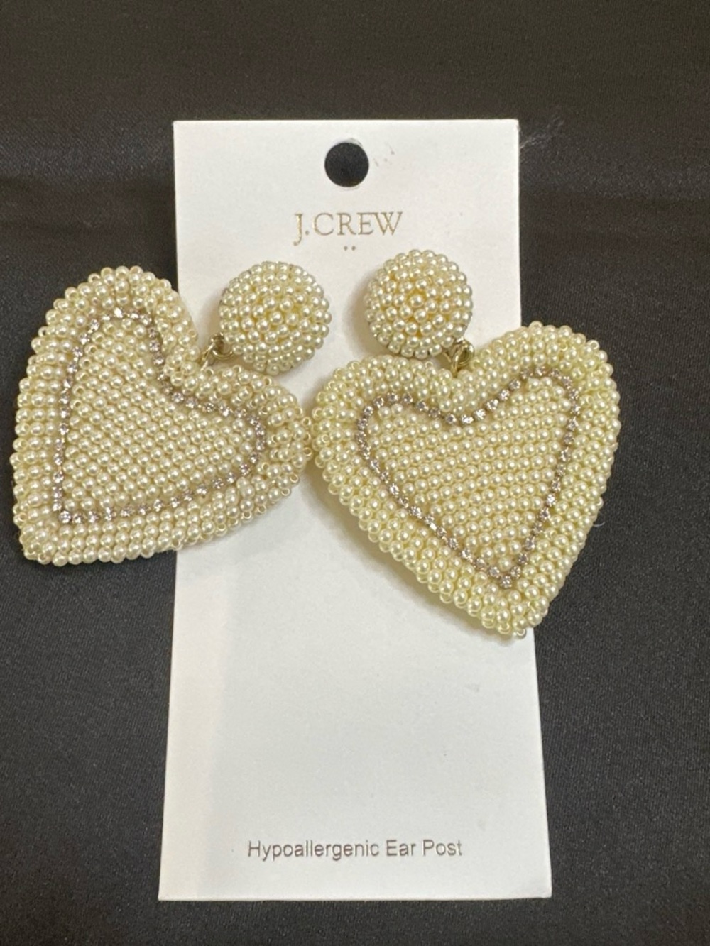 J. Crew Pearl Beaded Heart Drop Earrings - Cream
